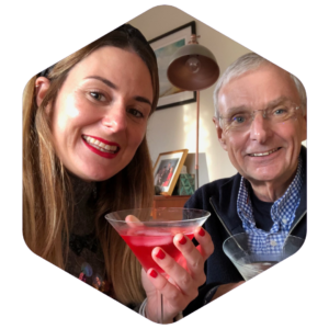 Dave and his daughter Emma drinking cocktails at home