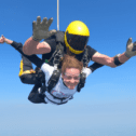 Emma doing a skydive for Rennie Grove Peace