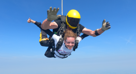 Emma doing a skydive for Rennie Grove Peace