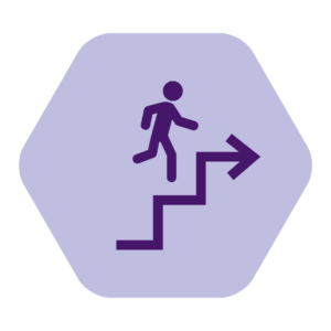 Icon of a person walking up a set of stairs