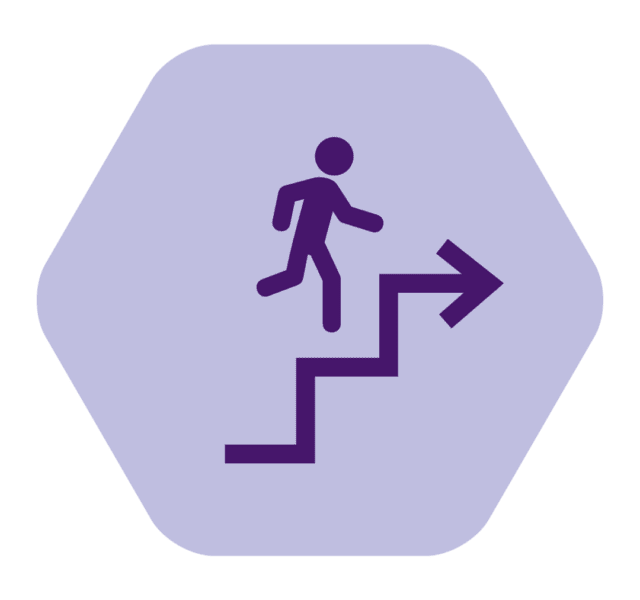 Icon of a person walking up a set of stairs