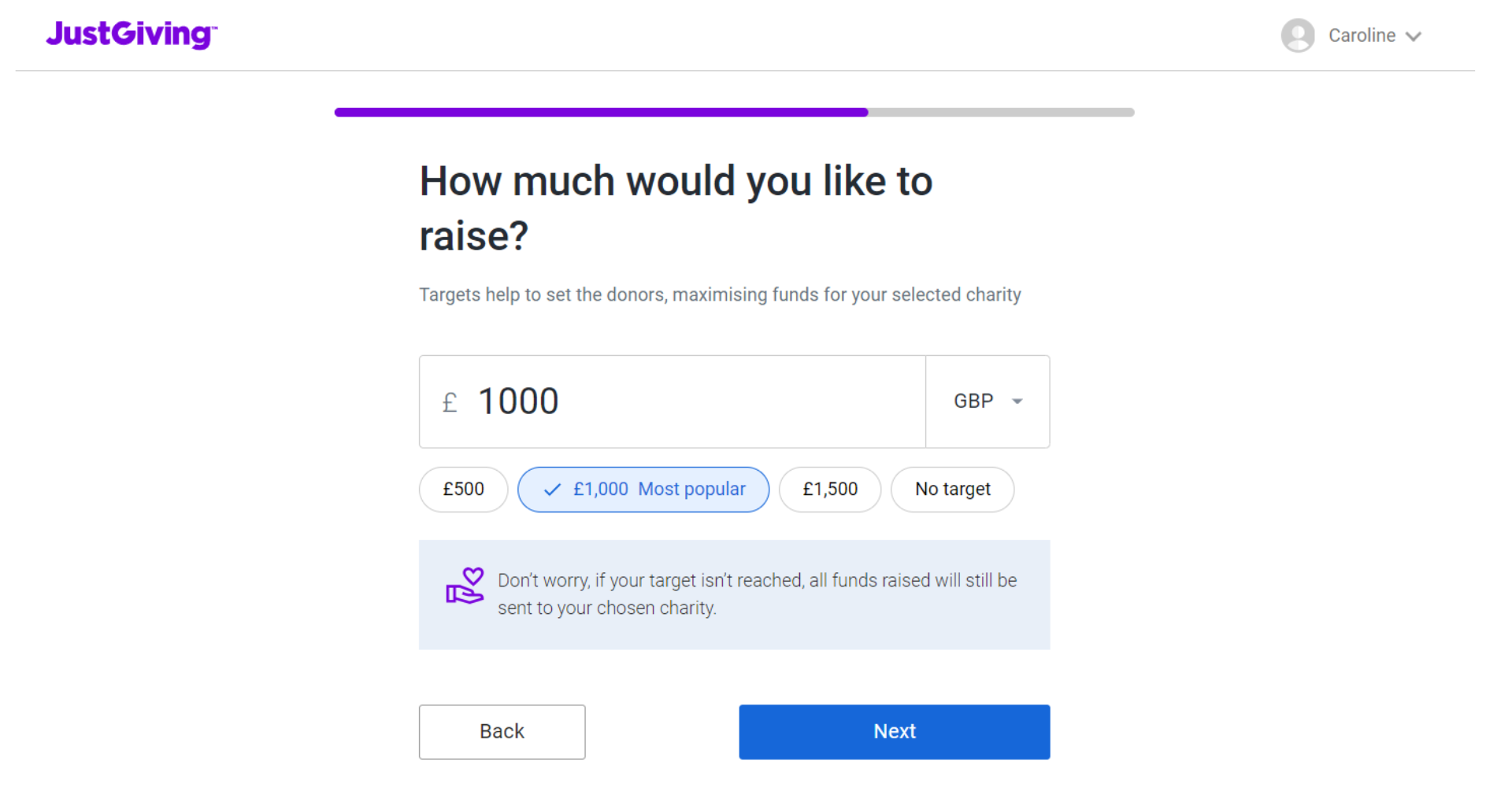 JustGiving guide - how much would you like to raise?
