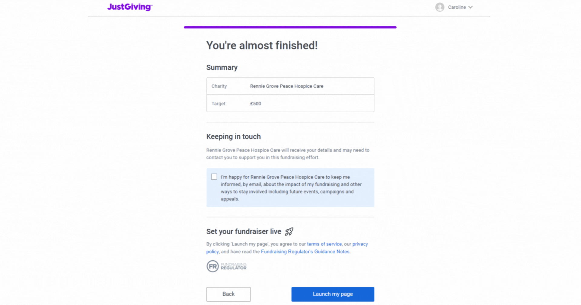 A guide to setting up a JustGiving page