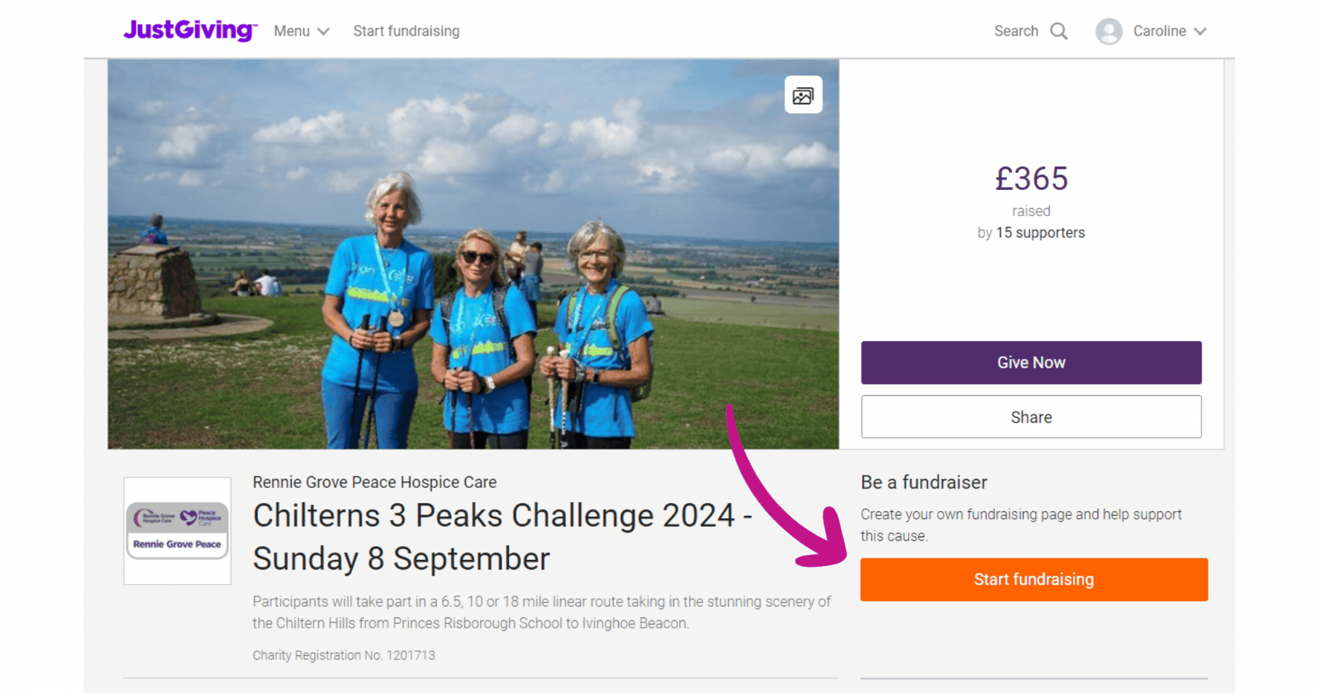 Chilterns 3 Peaks JustGiving page