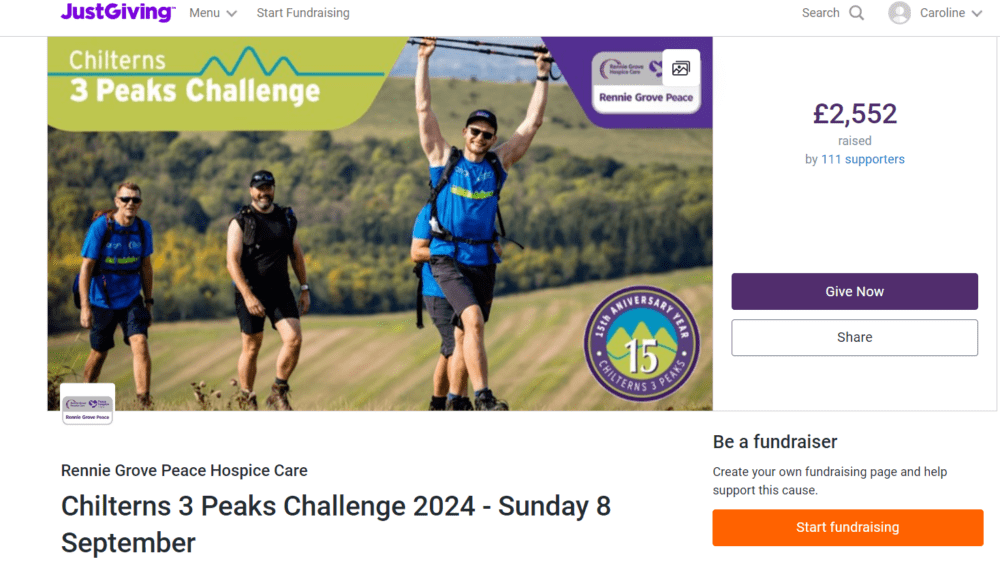 Chiltern 3 Peaks JustGiving page