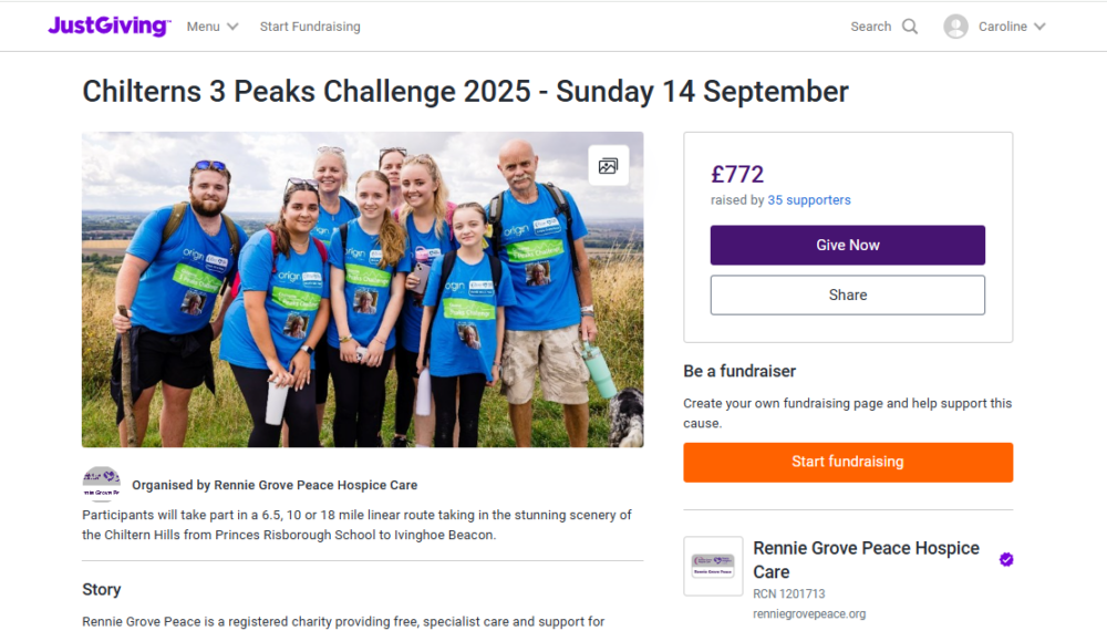 Chilterns 3 Peaks JustGiving page