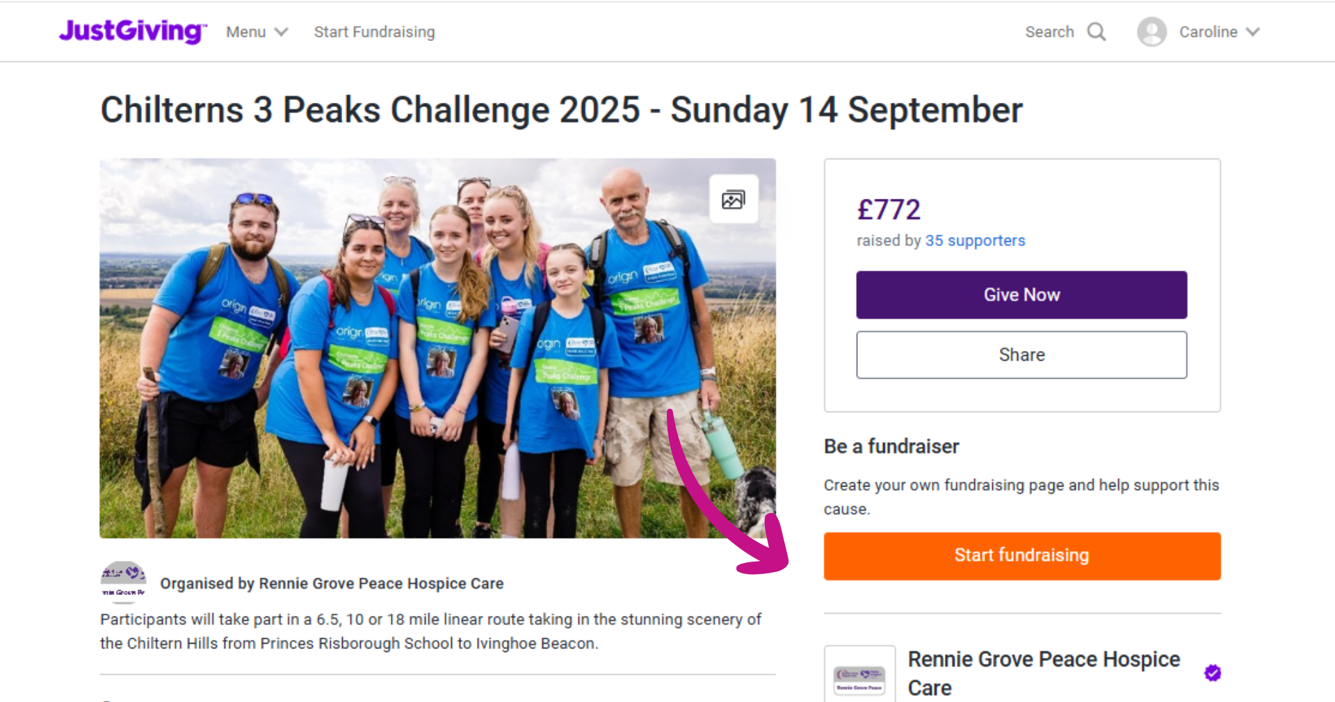 Chilterns 3 Peaks Challenge - set up your JG page