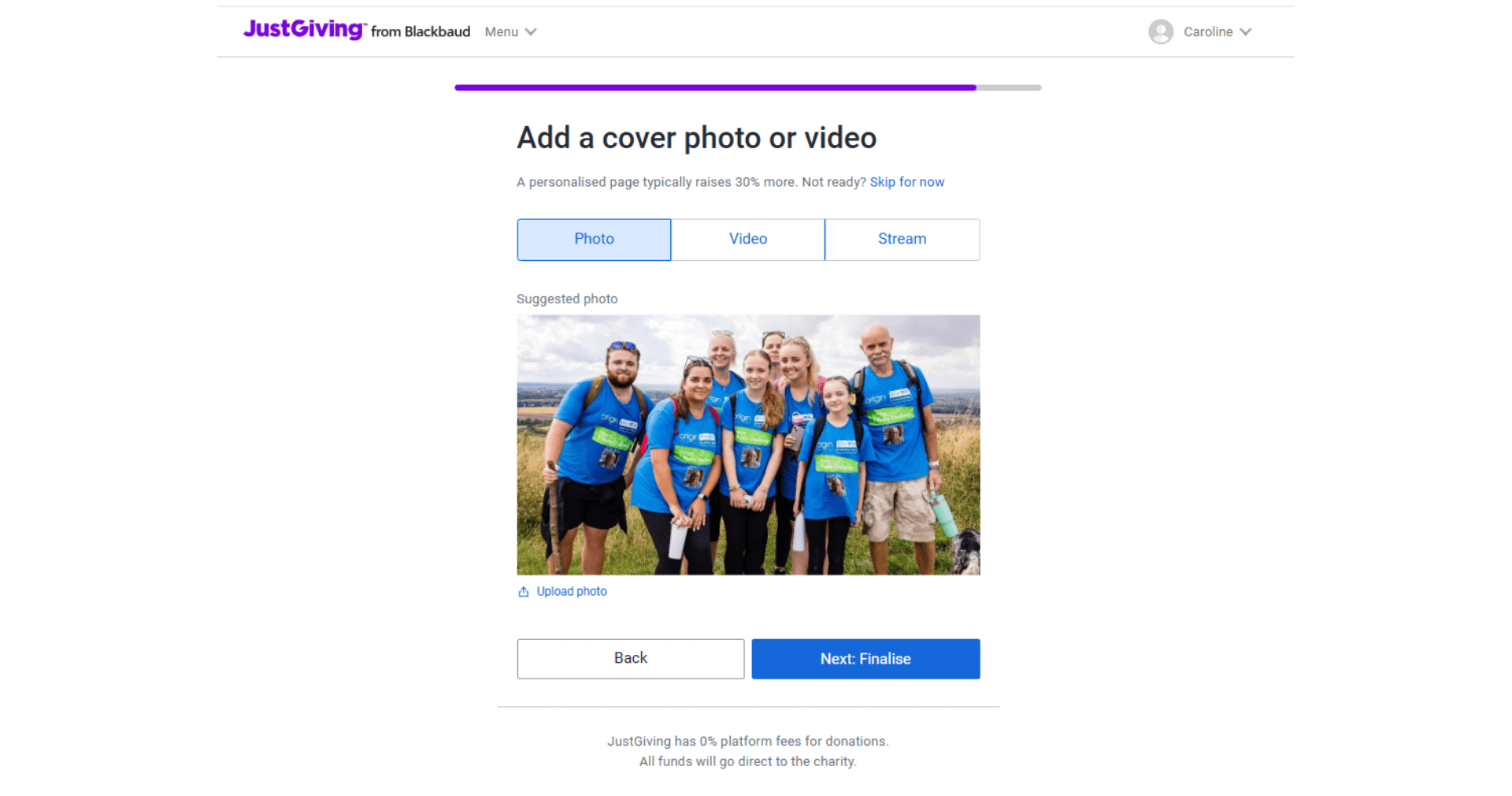 Chilterns 3 Peaks Challenge - how to set up JG page